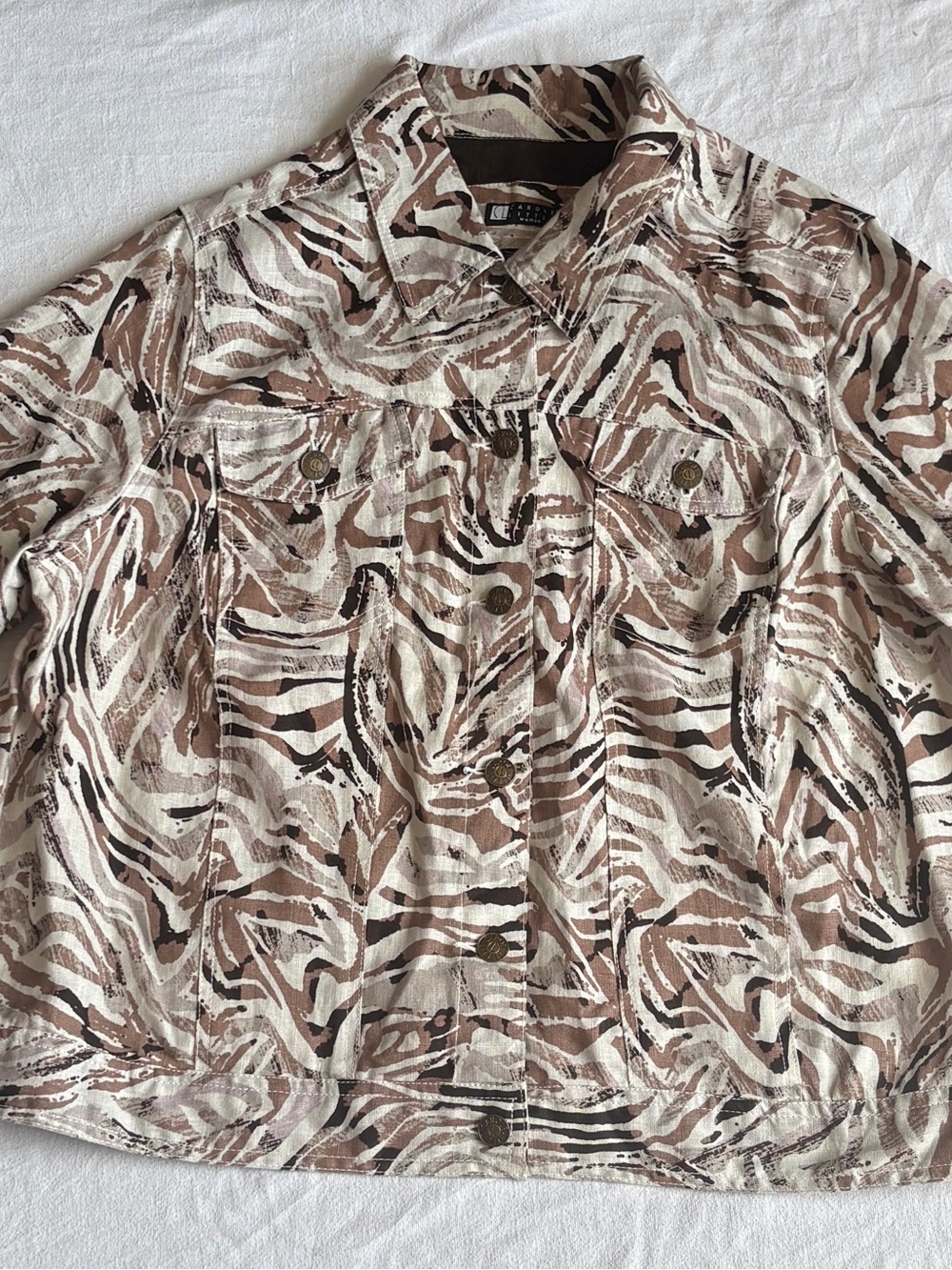 Carole Little Women's Printed Button-Front Jacket in Beige and Brown - Picture 2 of 12